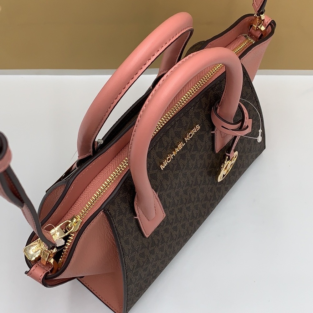 Michael Kors Avril Small Logo Top-Zip Satchel Sunset Rose - Picture 9 of 16